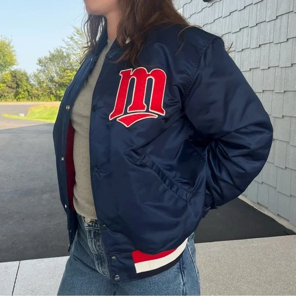 Rare 80’s Vintage STARTER MN Twins Navy Bomber Varsity Jacket - Picture 2 of 5